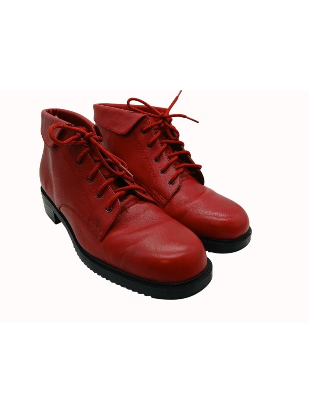 Vintage Danexx Prince Womens Red Leather Ankle Boots Size 11 Black Sole Lace Up